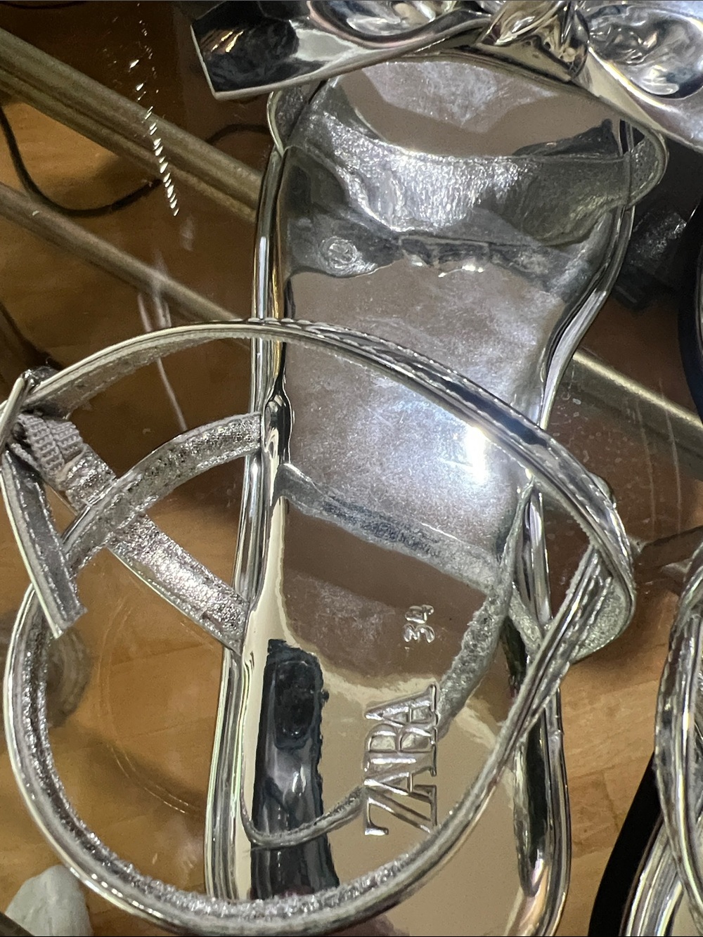 Zara Silver Bow Strap Sandals - Picture 2 of 7